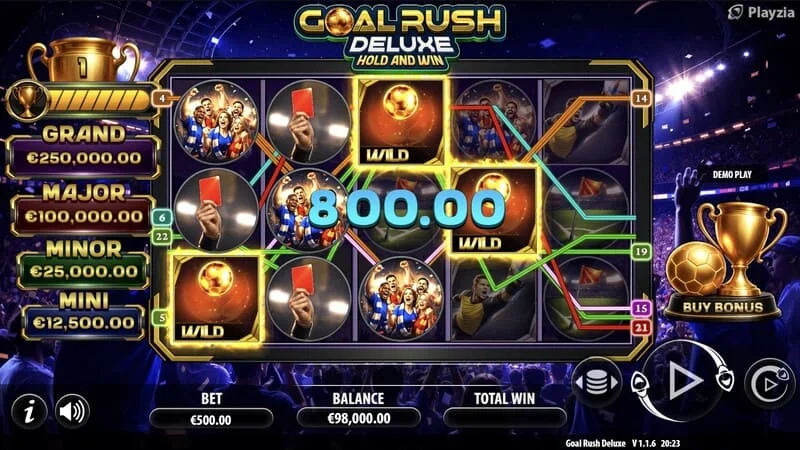 Goal Rush Deluxe - basisspel, winnende lijn valt